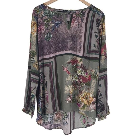Tolani Tops - Tolani Tunic Top Womens Size Large Multicolor Floral Long Sleeve Keyhole #o